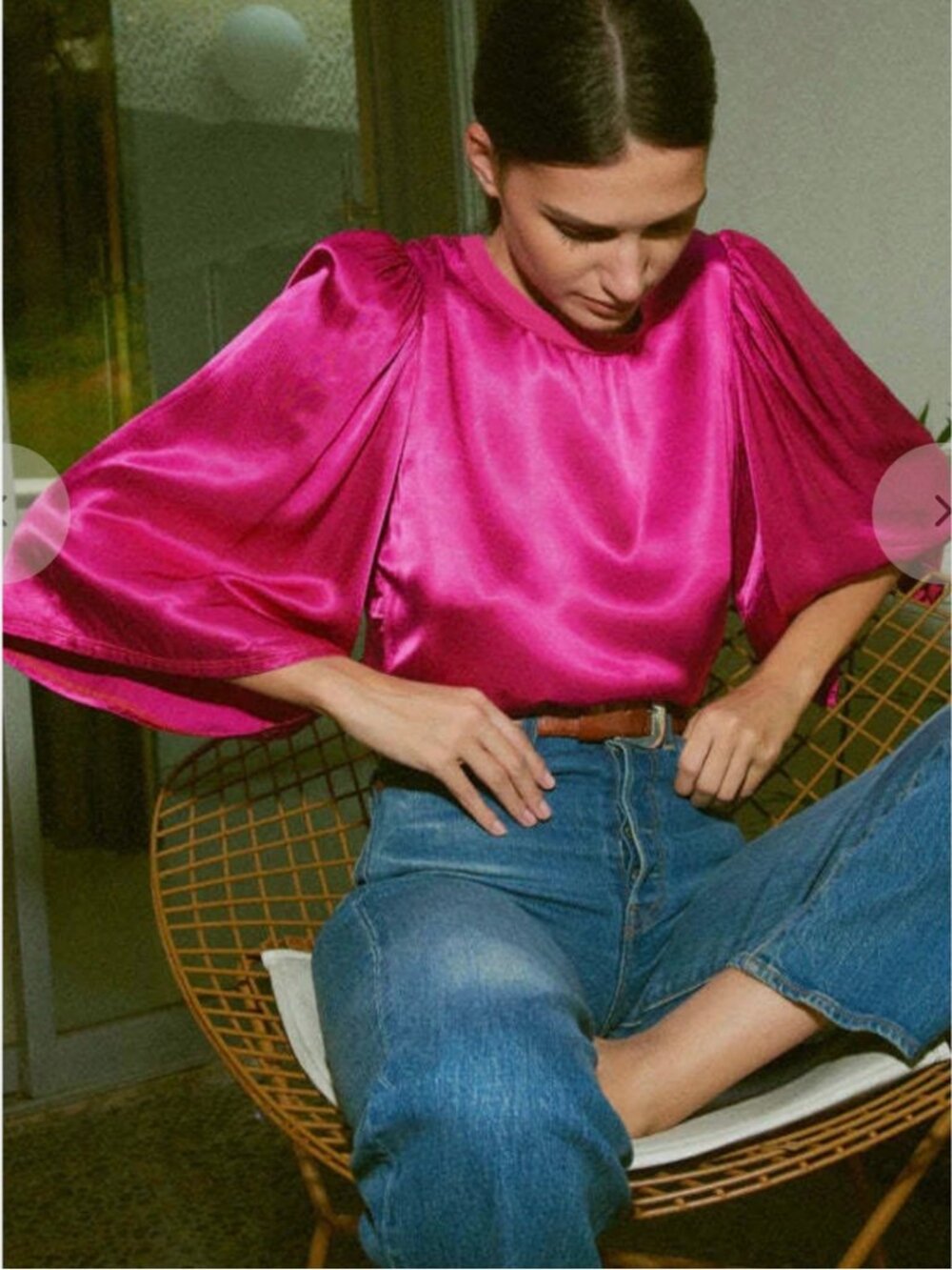 **Nation LTD Donna Satiny Statement Bell Sleeve Top Magenta Size Small**
